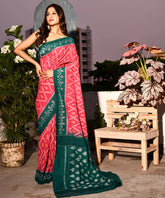 Pink Ikkat Pure Cotton Pochampalli Saree (without blouse piece)